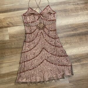 HANDMADE IN INDIA: Chadwicks Brown Embellished Mini Dress